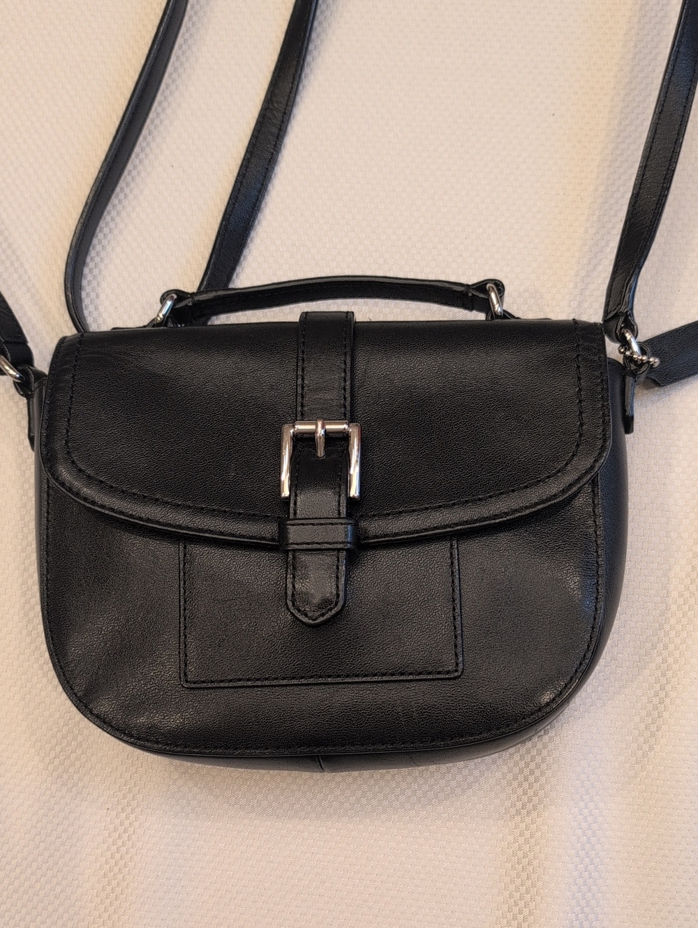 Coach Black Leather Crossbody Bag with Buckle Strap